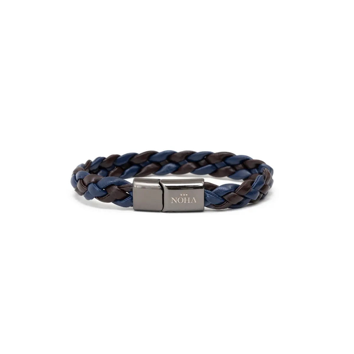 PULSEIRA COURO ENTRELACADA AZUL E MARROM
