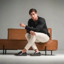 SAPATO MASCULINO SOCIAL CASUAL EM COURO PRETO BELLAGIO