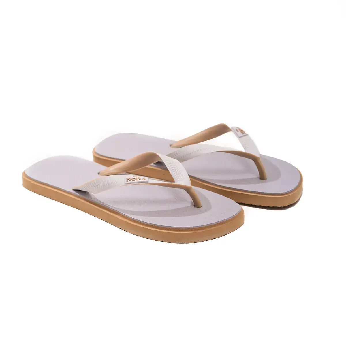 SANDÁLIA MASCULINA BICOLOR EM BORRACHA NICE BRANCA SOLA BEGE