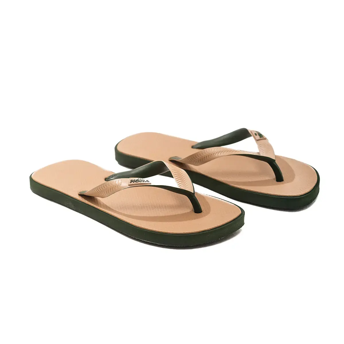 SANDÁLIA MASCULINA BICOLOR EM BORRACHA NICE BEGE SOLA VERDE